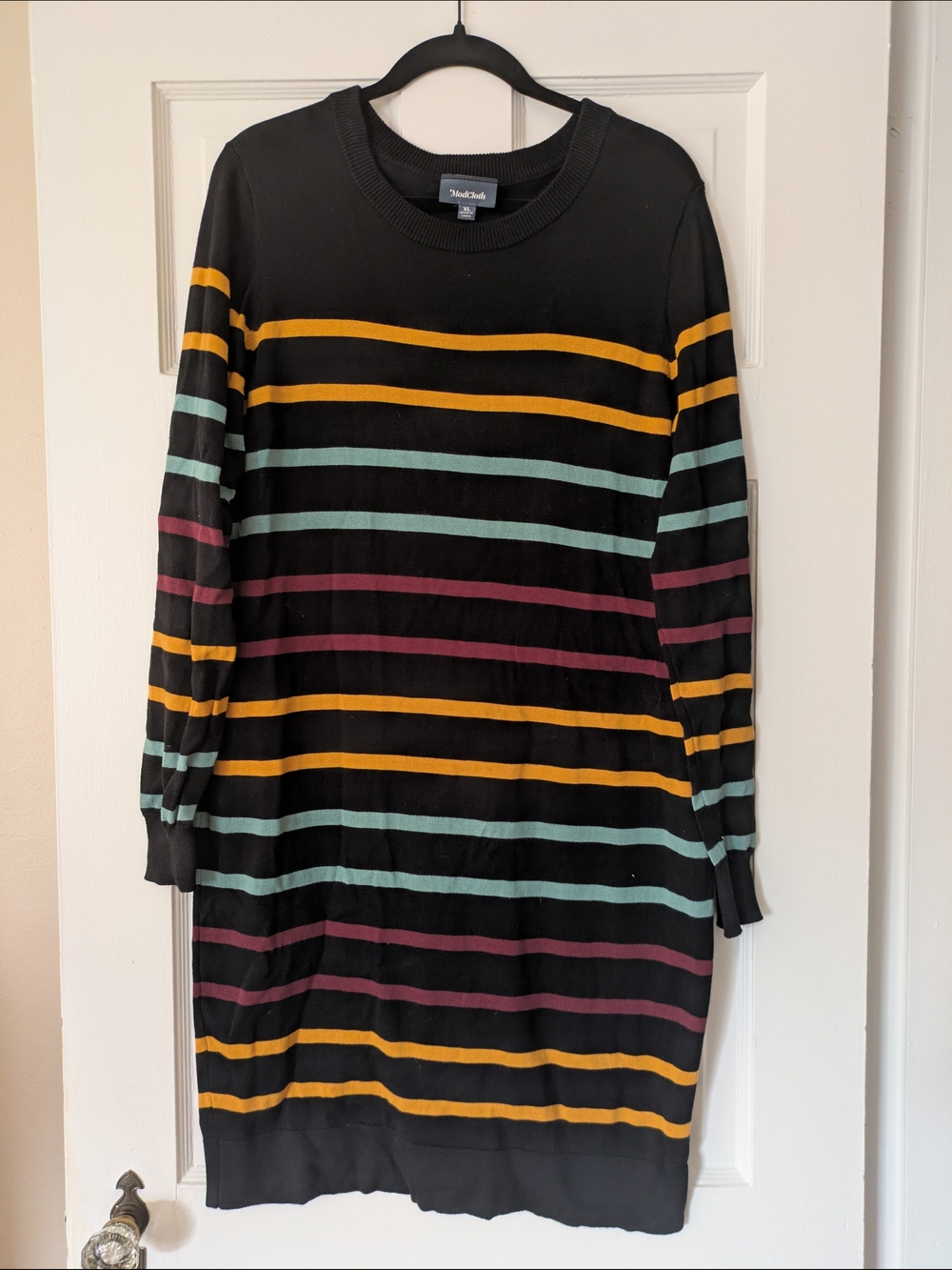 ModCloth Tunic Sweater with Rainbow Stripes XL